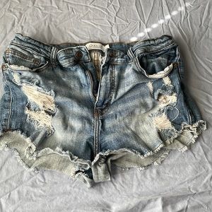 Distressed jean shorts